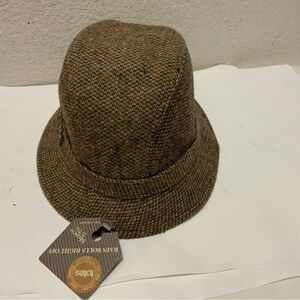 Totes Rain Rolls Right Off brown Tweed Wool Blend Fedora Bucket Hat.